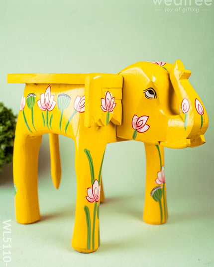 Hand Painted Pichwai Elephant Stool - Big - Yellow - WL5110-2 Elephant Stool