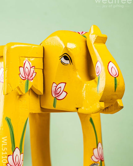 Hand Painted Pichwai Elephant Stool - Big - Yellow - WL5110-2 Elephant Stool