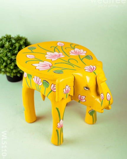 Hand Painted Pichwai Elephant Stool - Big - Yellow - WL5110-2 Elephant Stool