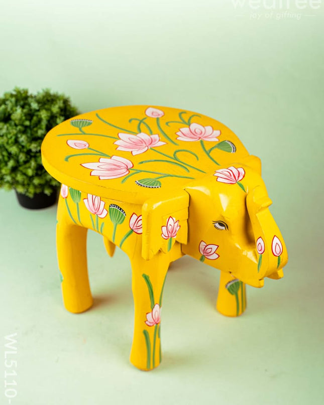 Hand Painted Pichwai Elephant Stool - Big - Yellow - WL5110-2 Elephant Stool