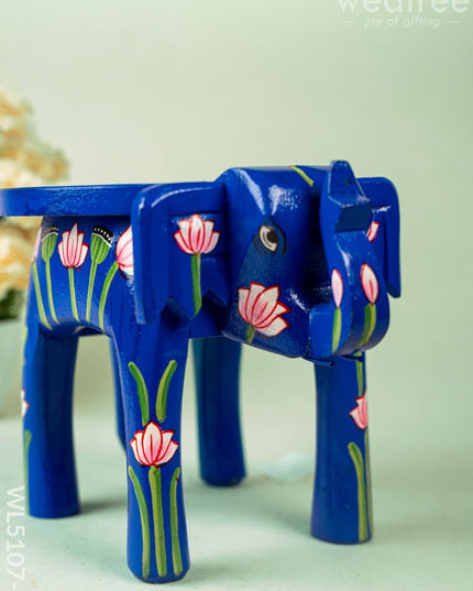 Hand Painted Pichwai Elephant Stool - Small - Blue - WL5107-1 Elephant Stool