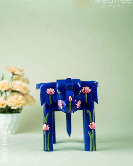 Hand Painted Pichwai Elephant Stool - Small - Blue - WL5107-1 Elephant Stool