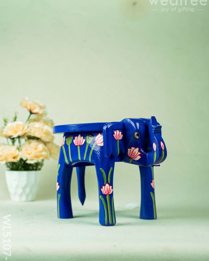 Hand Painted Pichwai Elephant Stool - Small - Blue - WL5107-1 Elephant Stool
