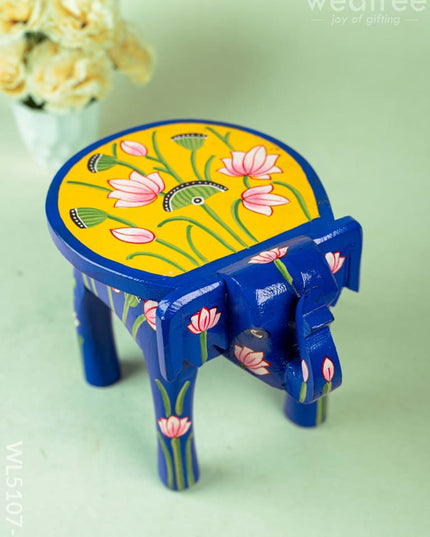 Hand Painted Pichwai Elephant Stool - Small - Blue - WL5107-1 Elephant Stool