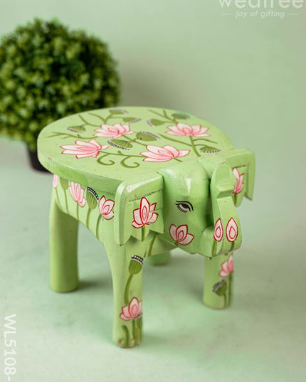 Hand Painted Pichwai Elephant Stool - Small - Green - WL5108-1 Elephant Stool