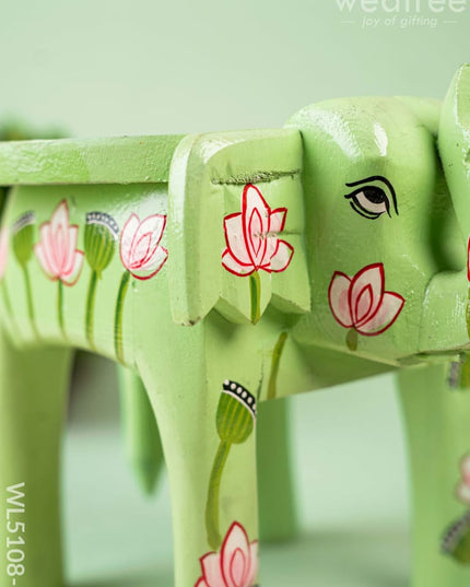 Hand Painted Pichwai Elephant Stool - Small - Green - WL5108-1 Elephant Stool