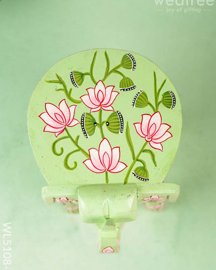 Hand Painted Pichwai Elephant Stool - Small - Green - WL5108-1 Elephant Stool