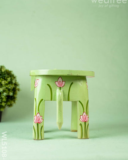 Hand Painted Pichwai Elephant Stool - Small - Green - WL5108-1 Elephant Stool