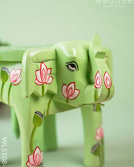 Hand Painted Pichwai Elephant Stool - Small - Green - WL5108-1 Elephant Stool