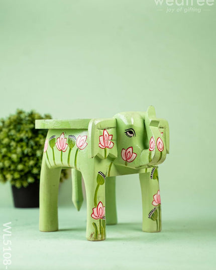 Hand Painted Pichwai Elephant Stool - Small - Green - WL5108-1 Elephant Stool
