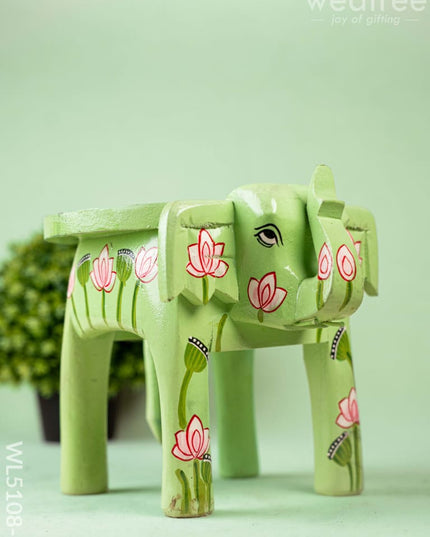 Hand Painted Pichwai Elephant Stool - Small - Green - WL5108-1 Elephant Stool