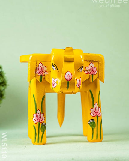 Hand Painted Pichwai Elephant Stool - Small - Yellow - WL5110-1 Elephant Stool