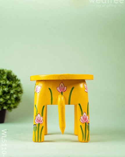 Hand Painted Pichwai Elephant Stool - Small - Yellow - WL5110-1 Elephant Stool