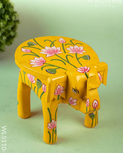 Hand Painted Pichwai Elephant Stool - Small - Yellow - WL5110-1 Elephant Stool