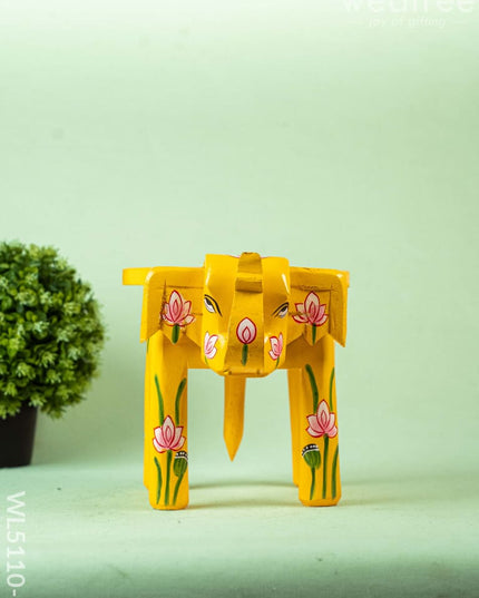 Hand Painted Pichwai Elephant Stool - Small - Yellow - WL5110-1 Elephant Stool