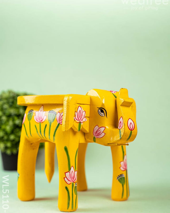 Hand Painted Pichwai Elephant Stool - Small - Yellow - WL5110-1 Elephant Stool