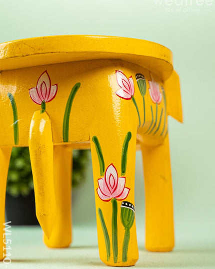 Hand Painted Pichwai Elephant Stool - Small - Yellow - WL5110-1 Elephant Stool