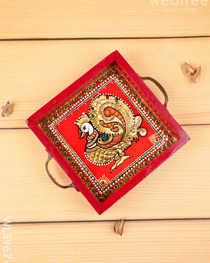 Hand Painted Tray with Handle - Annapakshi - WL5967-4 - Wooden Trays