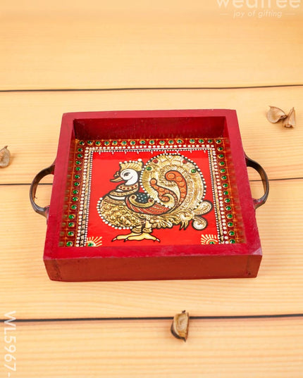 Hand Painted Tray with Handle - Annapakshi - WL5967-4 - Wooden Trays
