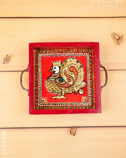 Hand Painted Tray with Handle - Annapakshi - WL5967-4 - Wooden Trays