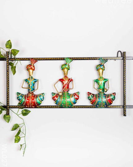 Hand Painted Wall Hanging Frame of Rajasthani Musicians - WL0278 Metal Decor Hanging