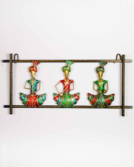 Hand Painted Wall Hanging Frame of Rajasthani Musicians - WL0278 Metal Decor Hanging
