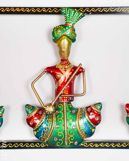 Hand Painted Wall Hanging Frame of Rajasthani Musicians - WL0278 Metal Decor Hanging