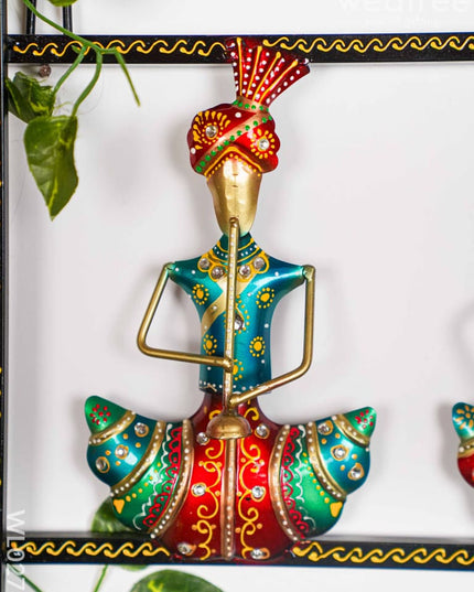 Hand Painted Wall Hanging Frame of Rajasthani Musicians - WL0278 Metal Decor Hanging