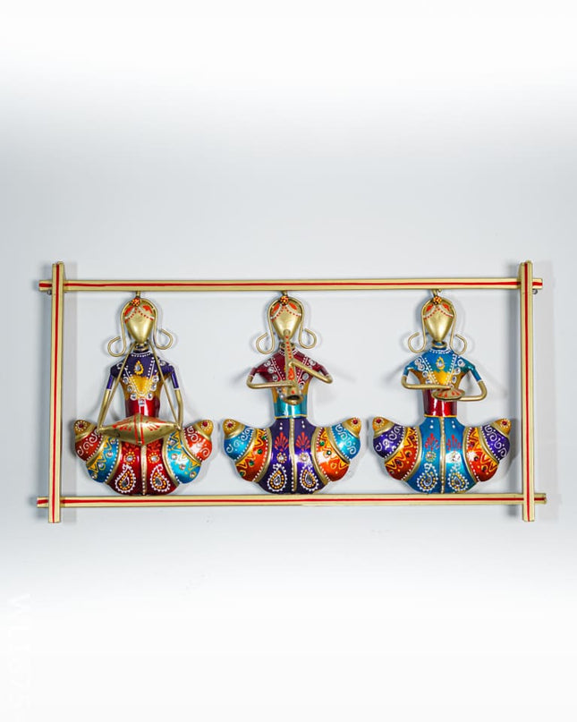 Hand Painted Wall Hanging Frame of Rajasthani Musicians - WL1875-1 Metal Decor Hanging