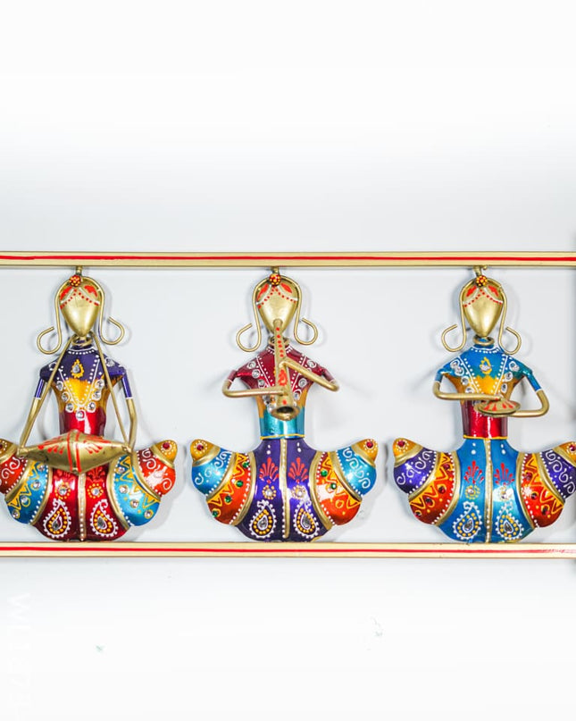 Hand Painted Wall Hanging Frame of Rajasthani Musicians - WL1875-1 Metal Decor Hanging