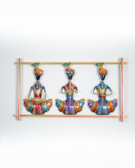 Hand Painted Wall Hanging Frame of Rajasthani Musicians - WL1875-2 Metal Decor Hanging