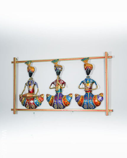 Hand Painted Wall Hanging Frame of Rajasthani Musicians - WL1875-2 Metal Decor Hanging