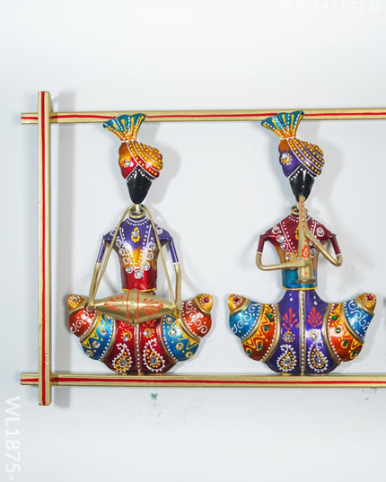 Hand Painted Wall Hanging Frame of Rajasthani Musicians - WL1875-2 Metal Decor Hanging