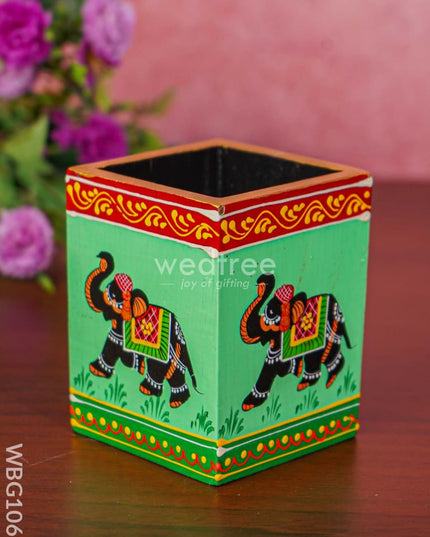 Hand Painted Wooden Elephant Pen Stand - Wbg1060 Stands