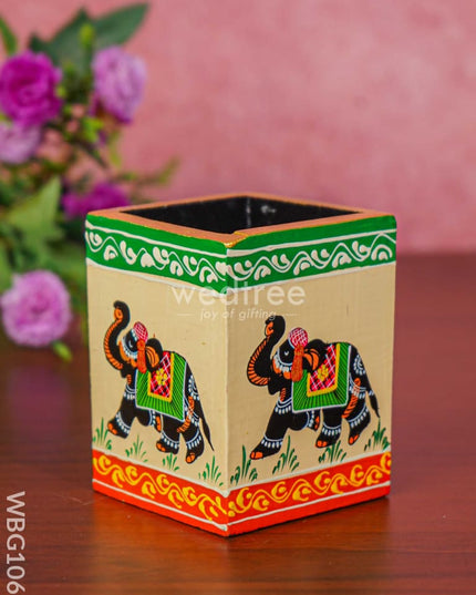 Hand Painted Wooden Elephant Pen Stand - Wbg1060 Stands