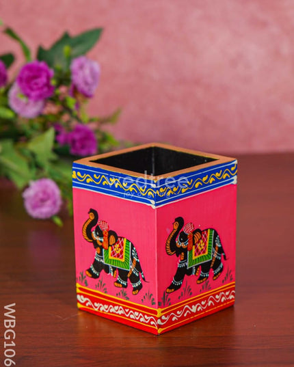 Hand Painted Wooden Elephant Pen Stand - Wbg1060 Stands
