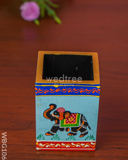 Hand Painted Wooden Elephant Pen Stand - Wbg1060 Stands
