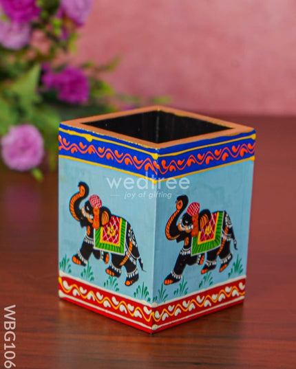Hand Painted Wooden Elephant Pen Stand - Wbg1060 Stands