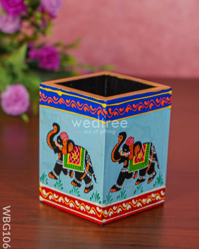 Hand Painted Wooden Elephant Pen Stand - Wbg1060 Stands