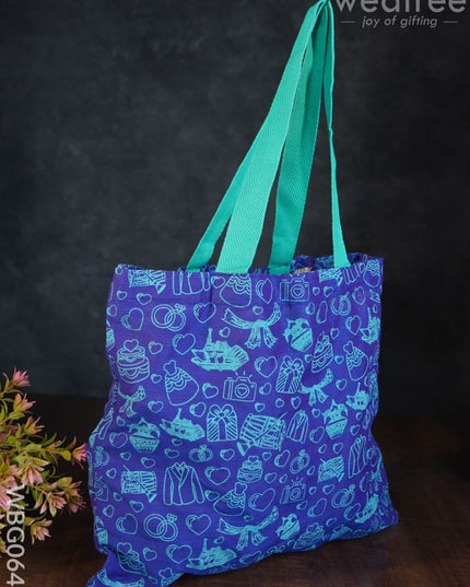 Handbag Blue Silk Fabric With Turquoise Handle (11 X 13)- Wbg0645 Hand Bags