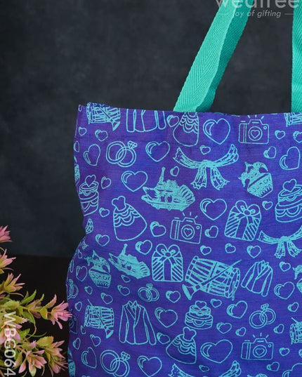 Handbag Blue Silk Fabric With Turquoise Handle (11 X 13)- Wbg0645 Hand Bags