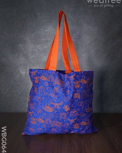 Handbag Blue Silk Fabric With Turquoise Handle (11 X 13)- Wbg0645 Hand Bags