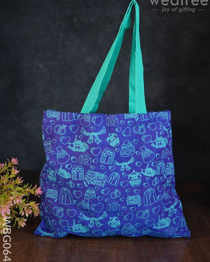 Handbag Blue Silk Fabric With Turquoise Handle (11 X 13)- Wbg0645 Hand Bags