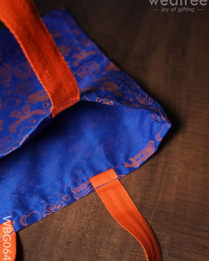 Handbag Blue Silk Fabric With Turquoise Handle (11 X 13)- Wbg0645 Hand Bags