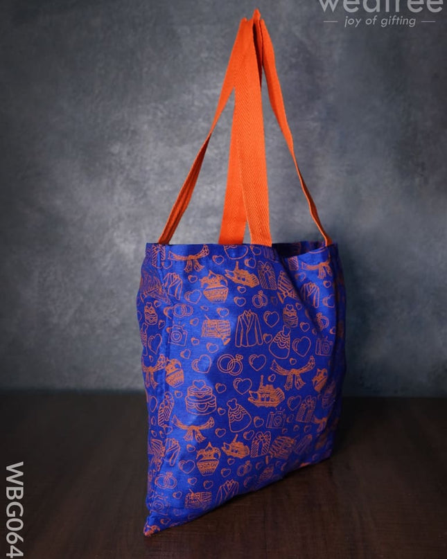 Handbag Blue Silk Fabric With Turquoise Handle (11 X 13)- Wbg0645 Hand Bags