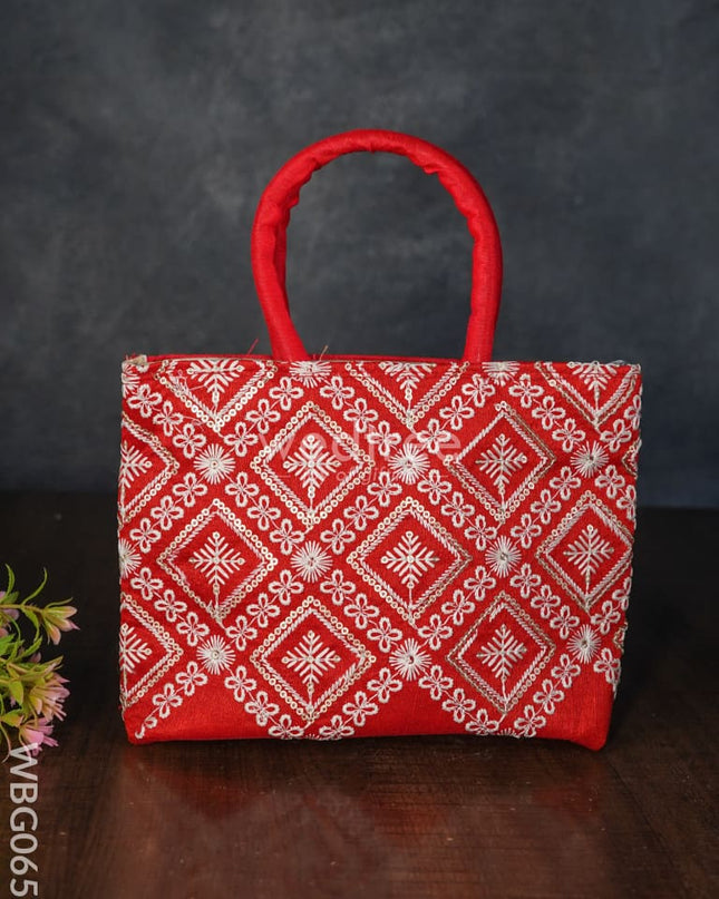 Handbag With Chikankari Work (Assorted) - Wbg0652 Hand Bags