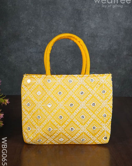 Handbag With Chikankari Work (Assorted) - Wbg0652 Hand Bags