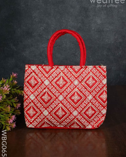 Handbag With Chikankari Work (Assorted) - Wbg0652 Hand Bags
