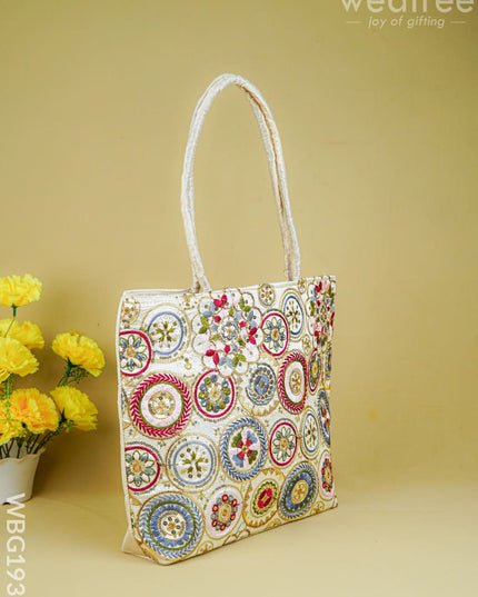 Handbag with Embroidery Design - 14x11 inch - WBG1931 - Hand Bags