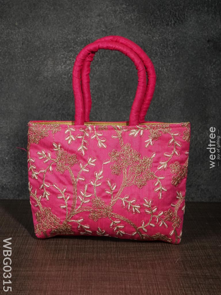 Handbag With Golden Floral Embroidery - Wbg0315 Hand Bags